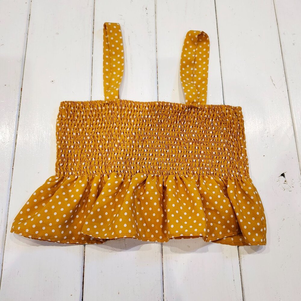 Yellow Polka Dot Cropped Ruffle Top Tank Top Strap Women's Size L Brand mm mm mm